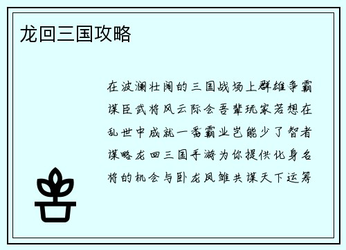 龙回三国攻略
